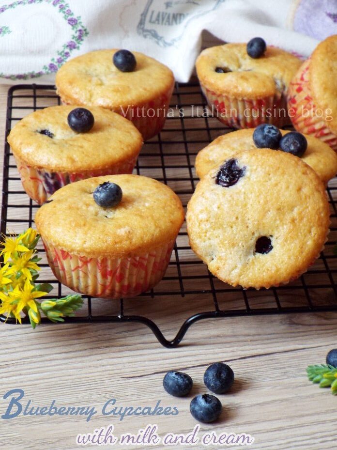 BLUBERRY CUPCAKES WITH MILK AND CREAM