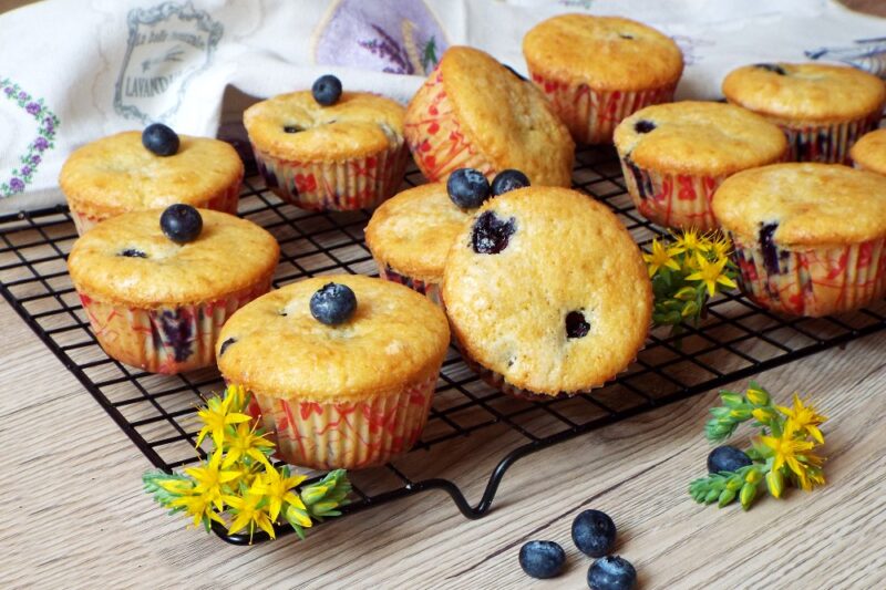 Blueberry Cupcakes with milk and cream