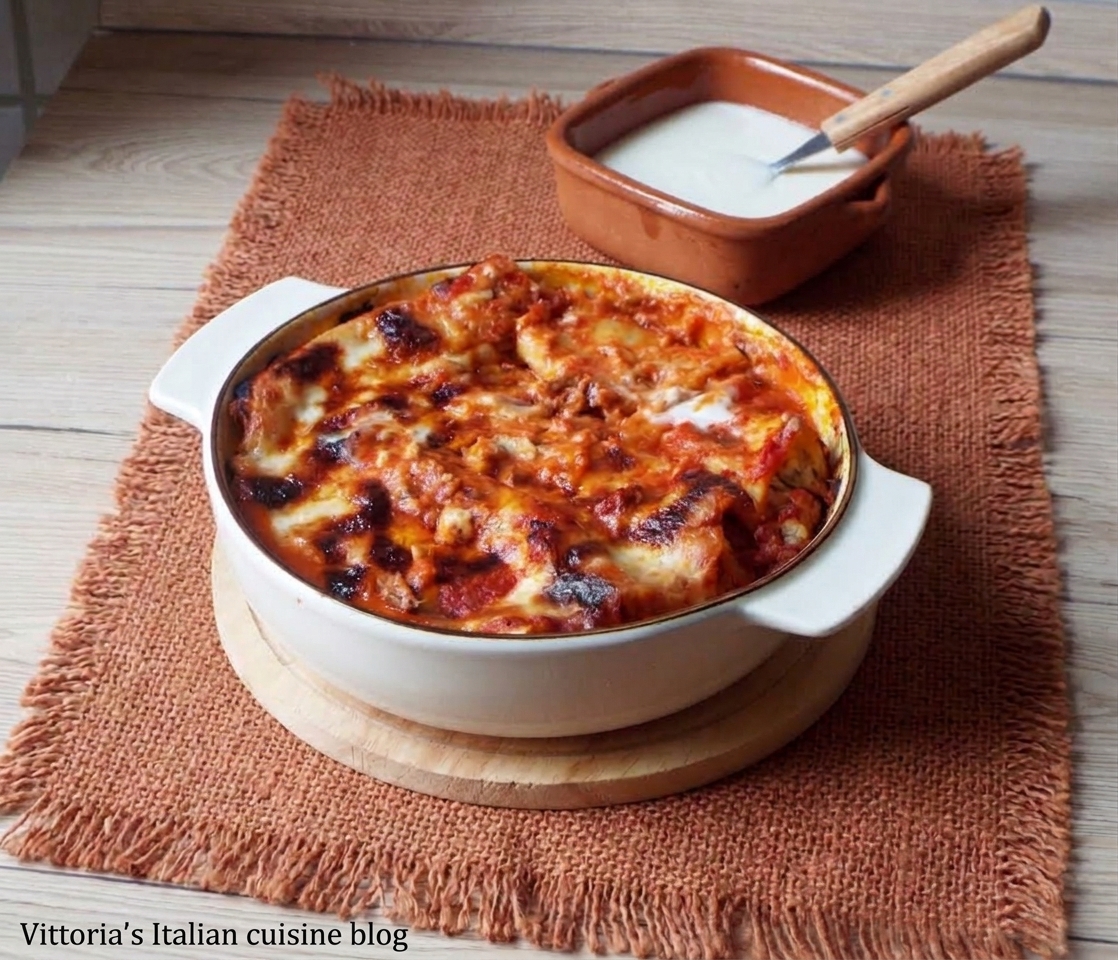 Cannelloni with meat, ricotta, and mushrooms is a flavorful first course